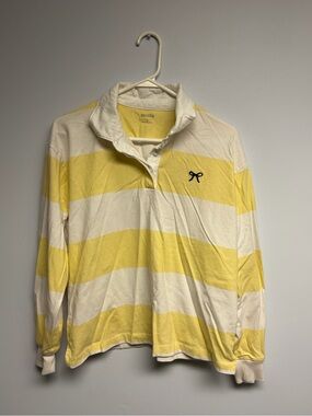 Hollister Yellow & White Striped Rugby Pullover with bow